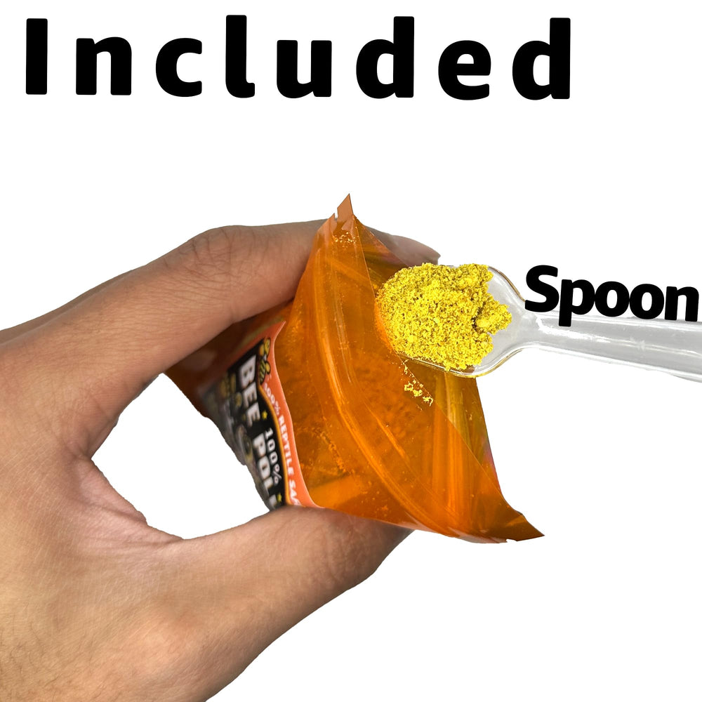 CTWPets measuring spoon showing precise pollen portioning.