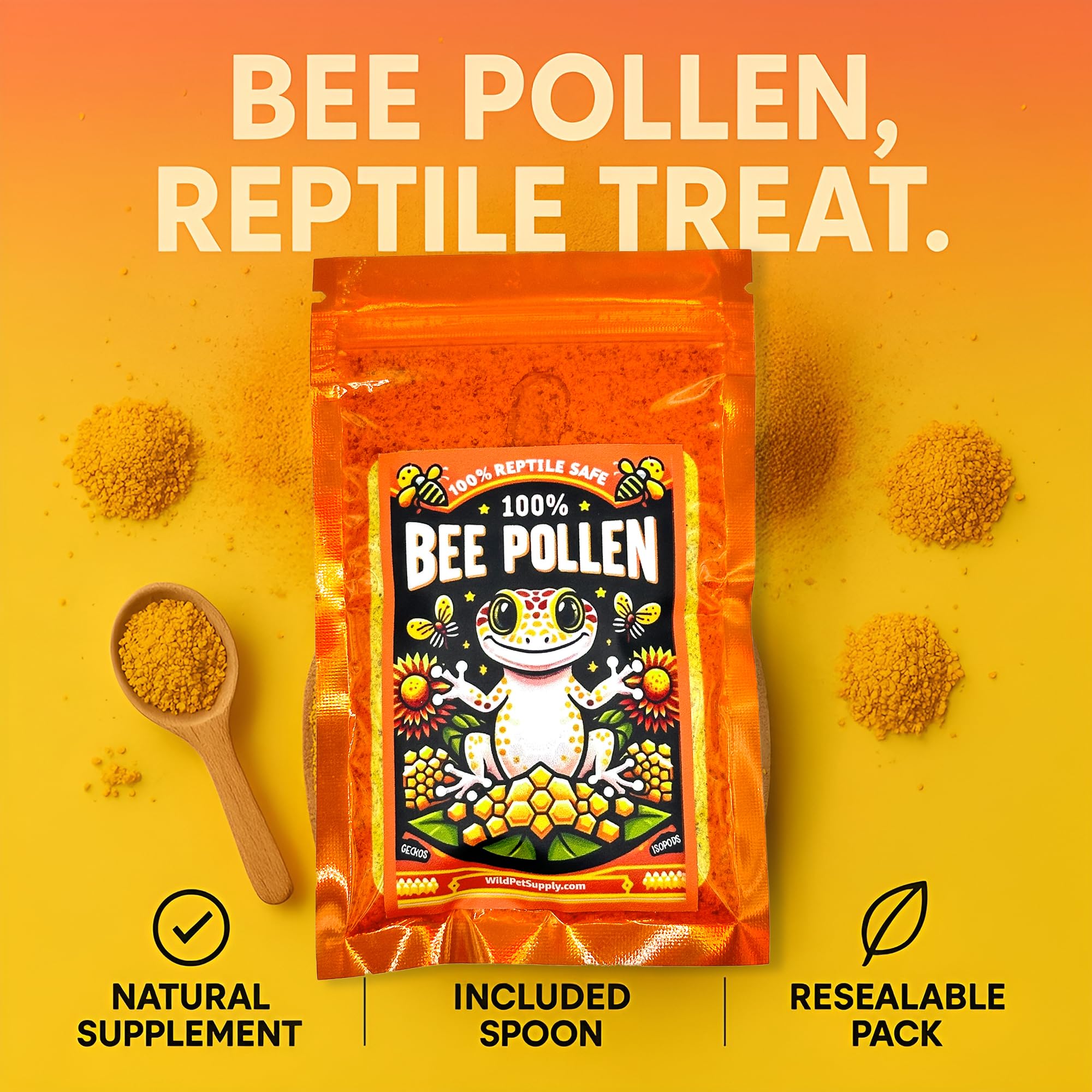 CTWPets bee pollen powder being poured, easy to mix into meals.