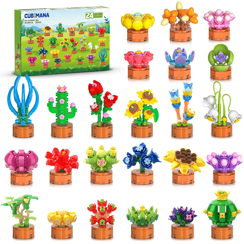 Cubimana 24-pack flowers and succulents build blocks for creative play.
