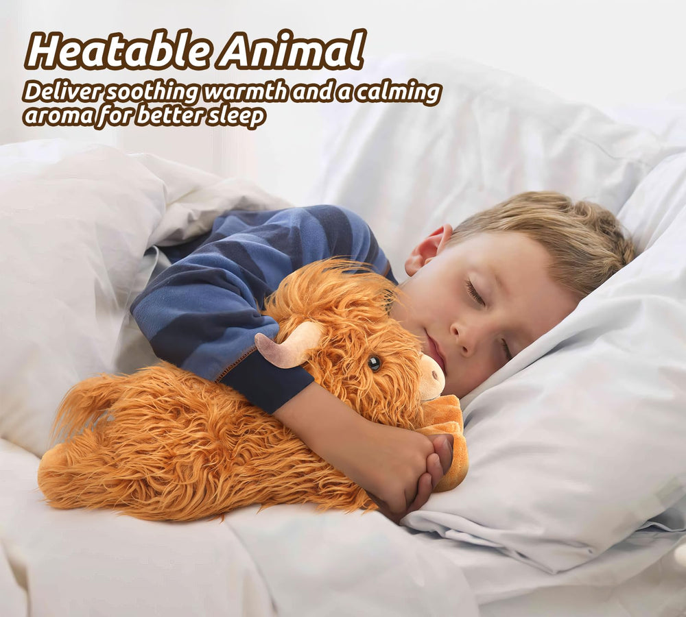 Cuckool Highland Cow heat pad microwavable for gentle warmth.