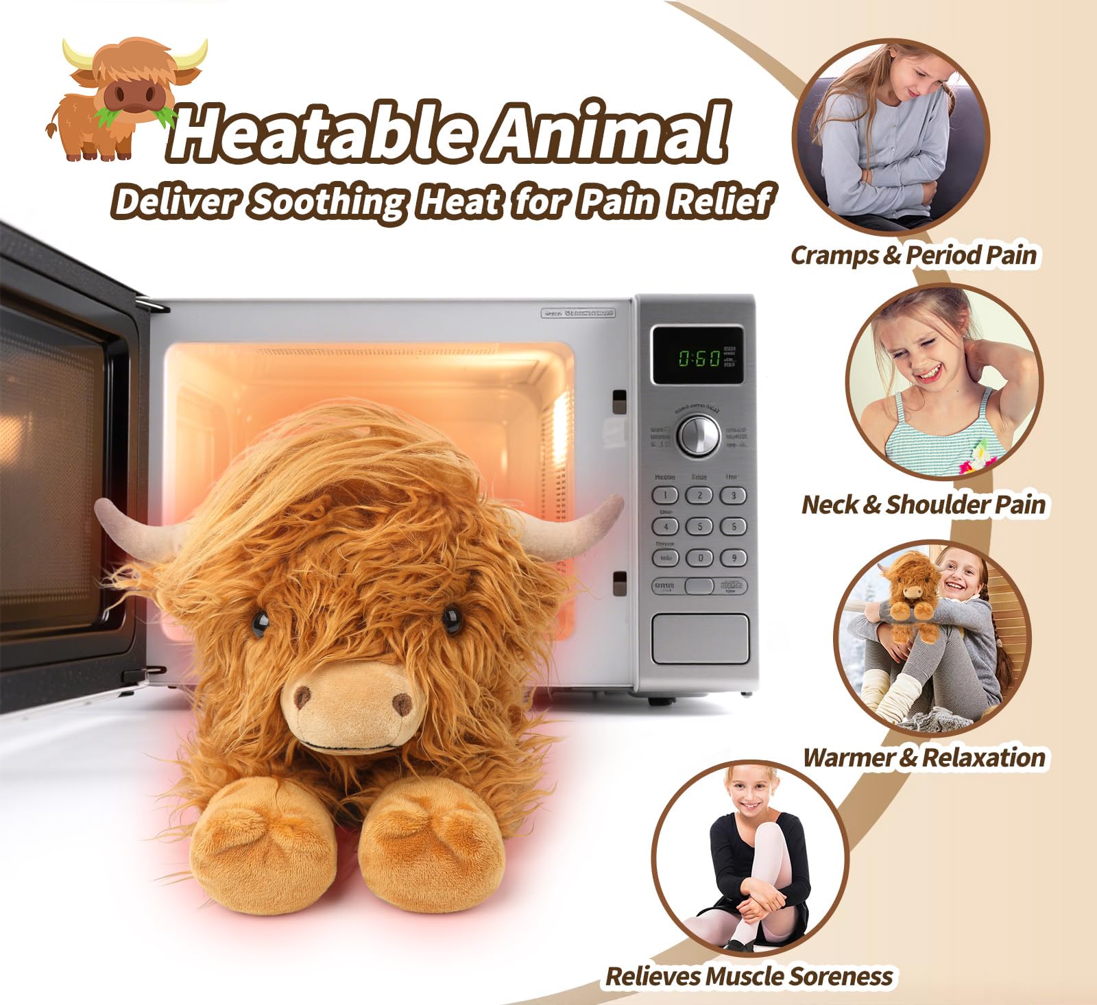 Cuckool Highland Cow plush emits lavender scent for calm moments.