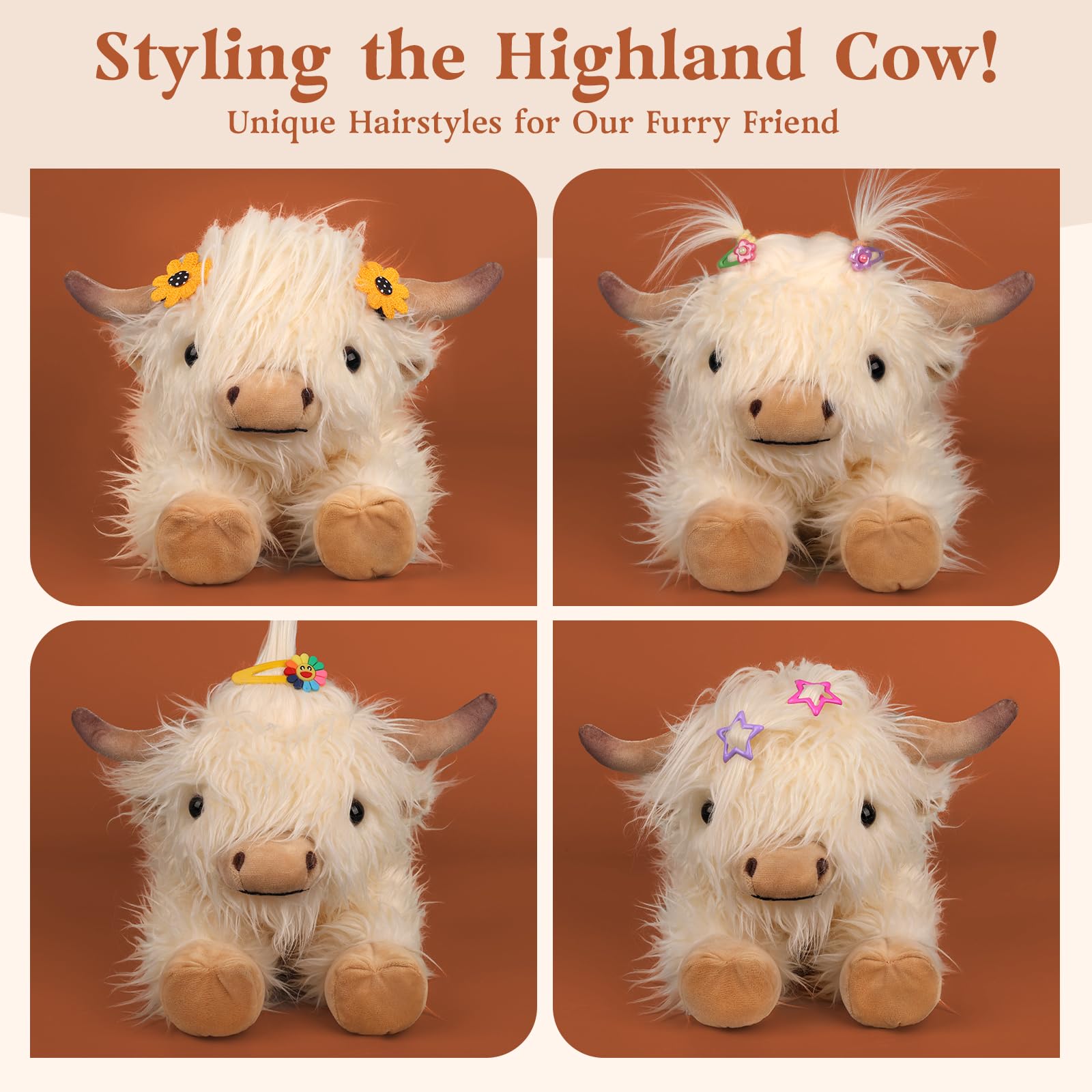 Cuckool Highland Cow plush with flaxseed filling for lasting warmth and heft.