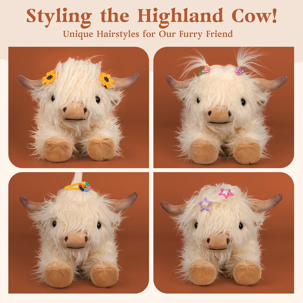 Cuckool Highland Cow plush with flaxseed filling for lasting warmth and heft.