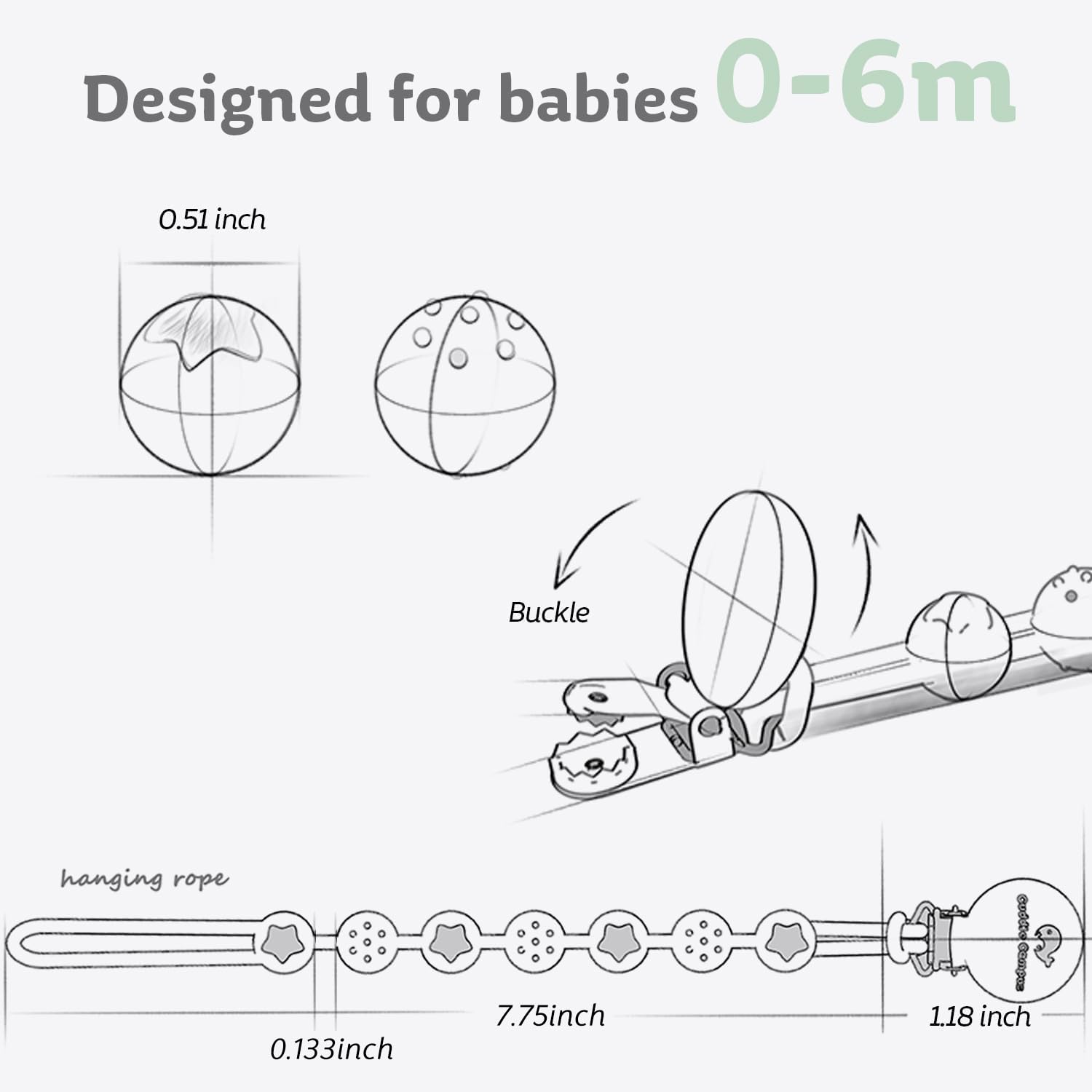 Cuddle Campus food-grade silicone beads for safe pacifier handling.
