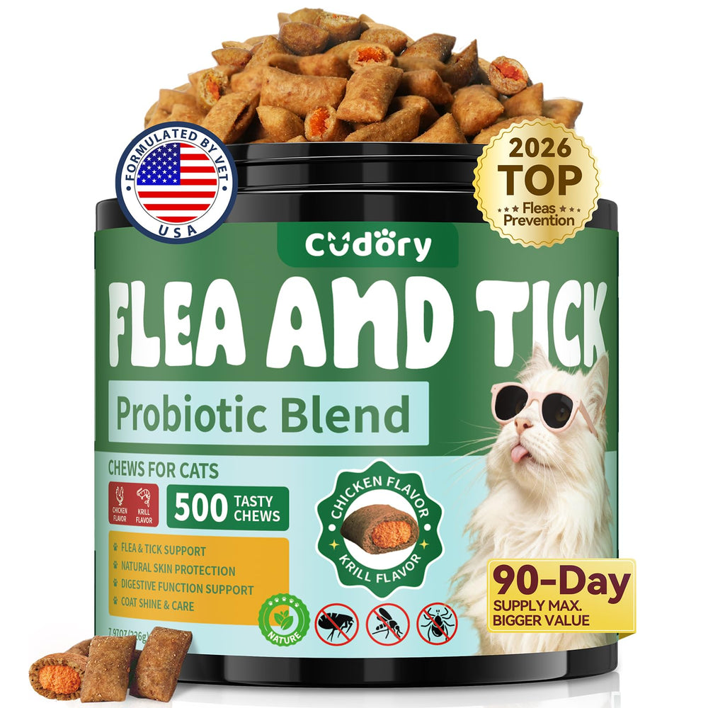 Cudory flea prevention chews with crunchy exterior and creamy center for daily use.