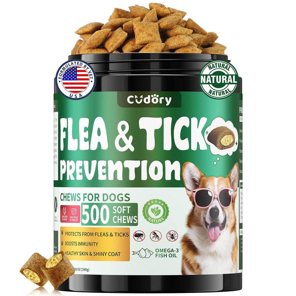 Cudory flea-tick chews packaging for all breeds and daily protection