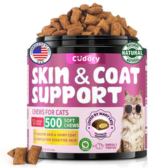 Cudory Omega-3 for Cats bottle on counter, supporting daily coat care
