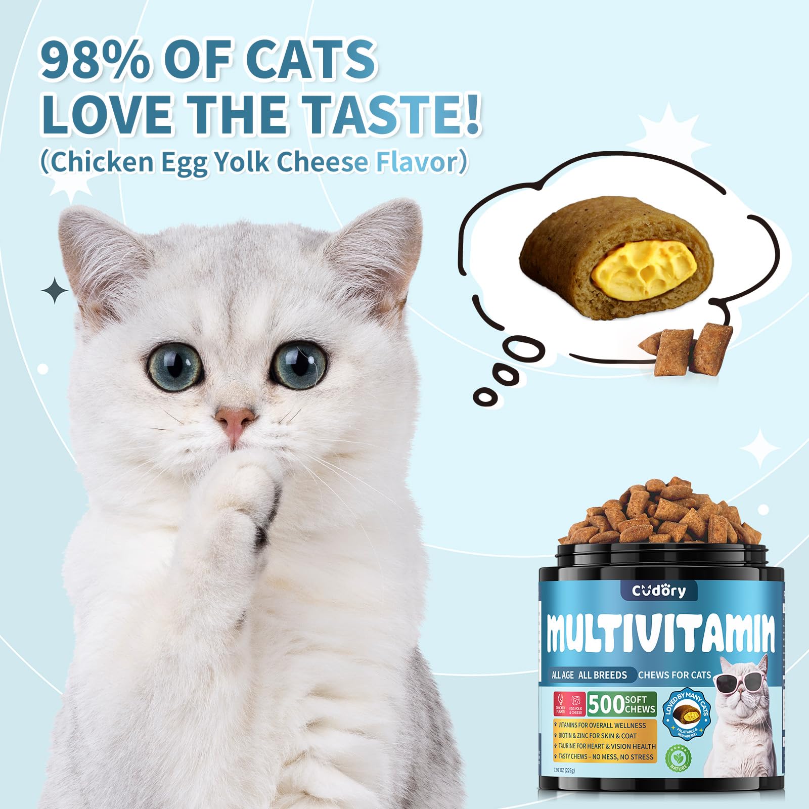 Cudory Taurine for Cats eye health chews showing visual appeal and texture