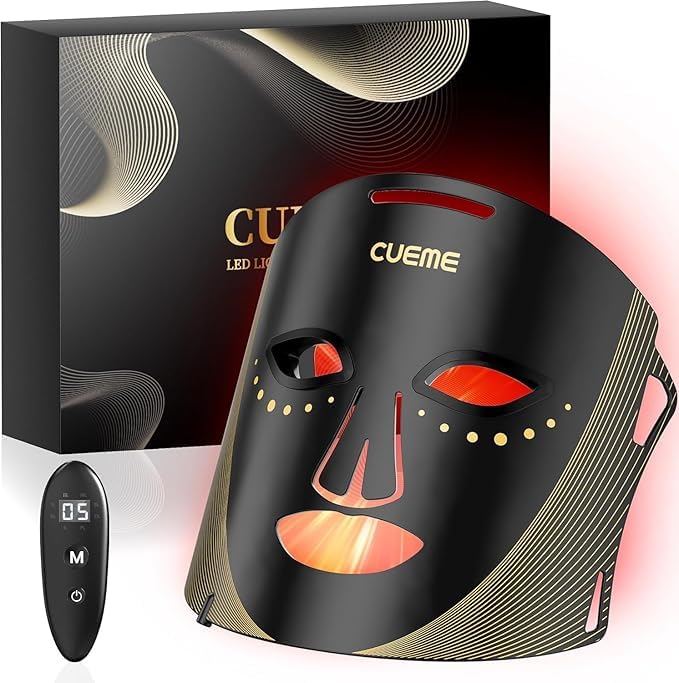 CUEME red light mask closeup showing at-home skincare potential.