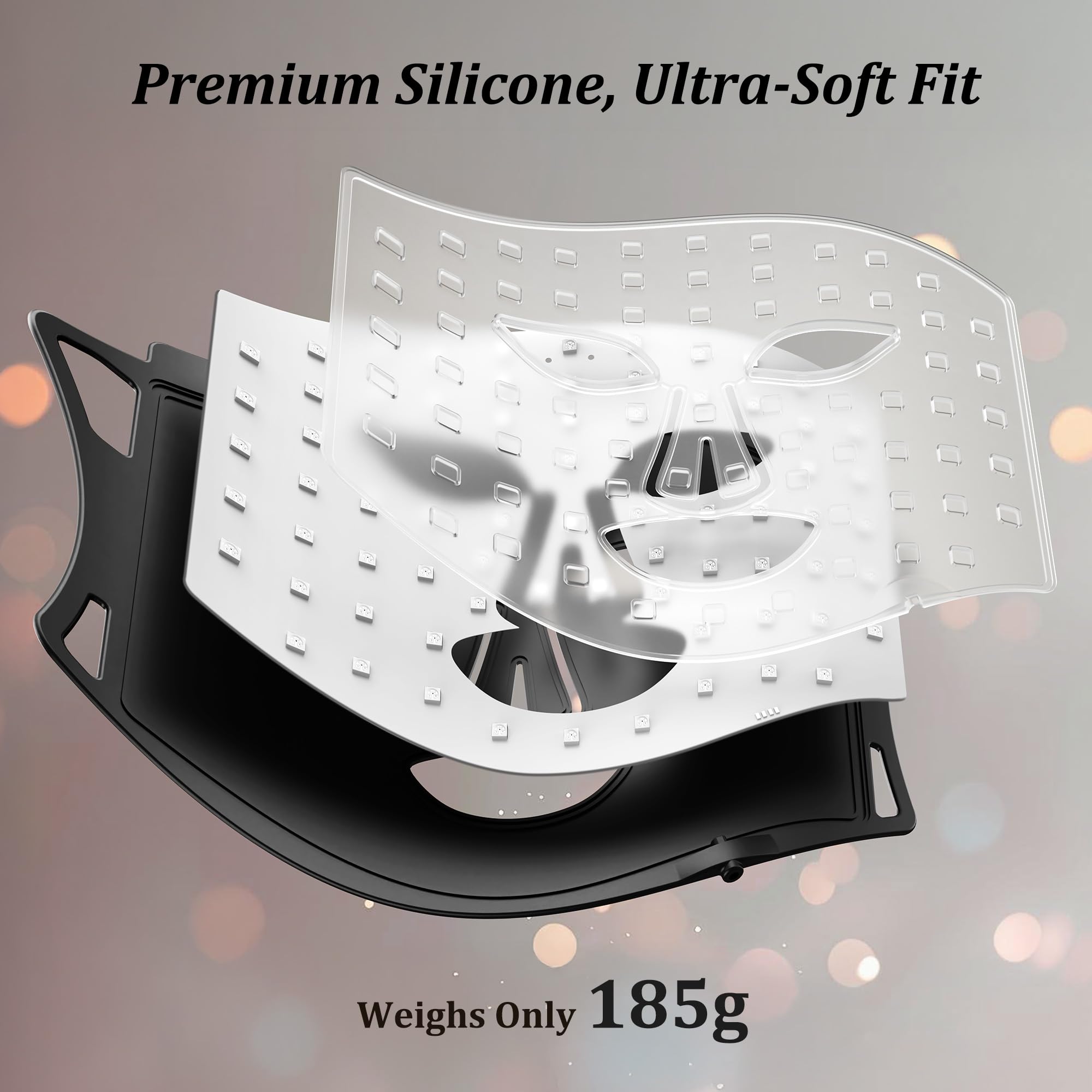 CUEME red light mask soft silicone material closeup for skin-friendly wear.