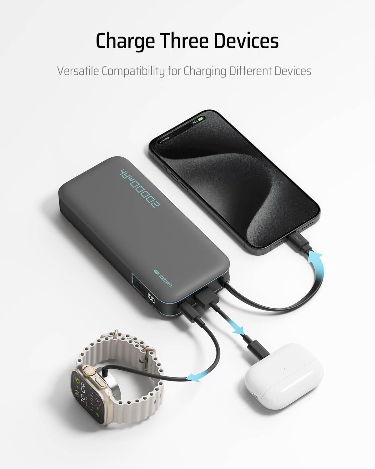 CUKTECH gray finish of the power bank for a sleek look