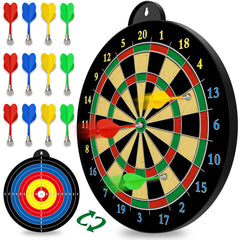 CUKU Dart Board with magnetic darts enables safe indoor family play.