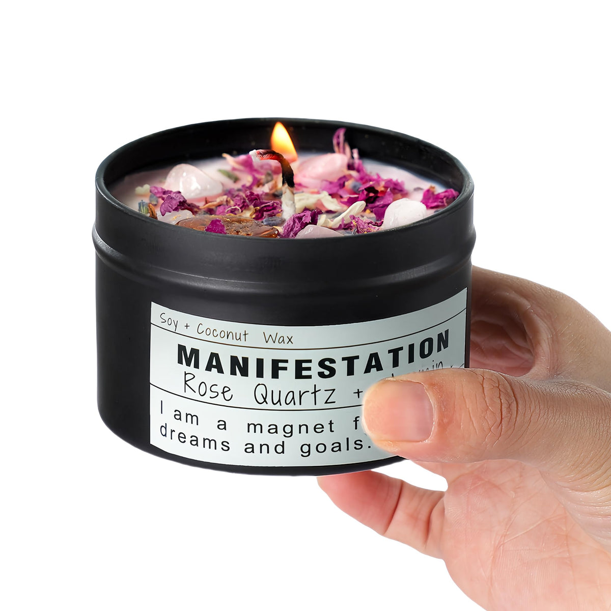 CULACEE Crystal Soy Candle jar with dried flowers creates calming ambience