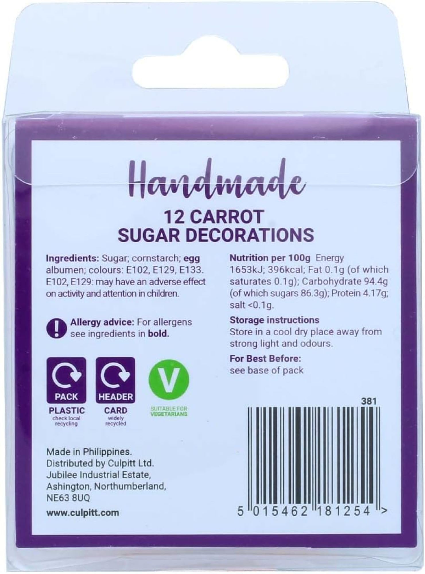 Culpitt carrot sugar pipings are 2.5 cm for visible edible detail
