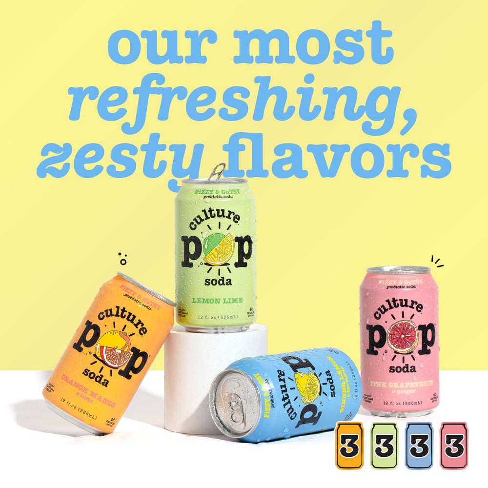 Culture Pop glass with poured soda shows fruity juice flavor and light sweetness.