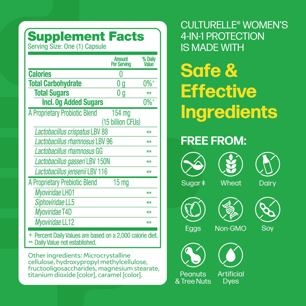 Culturelle 4-in-1 Women capsules displayed for daily digestive balance.