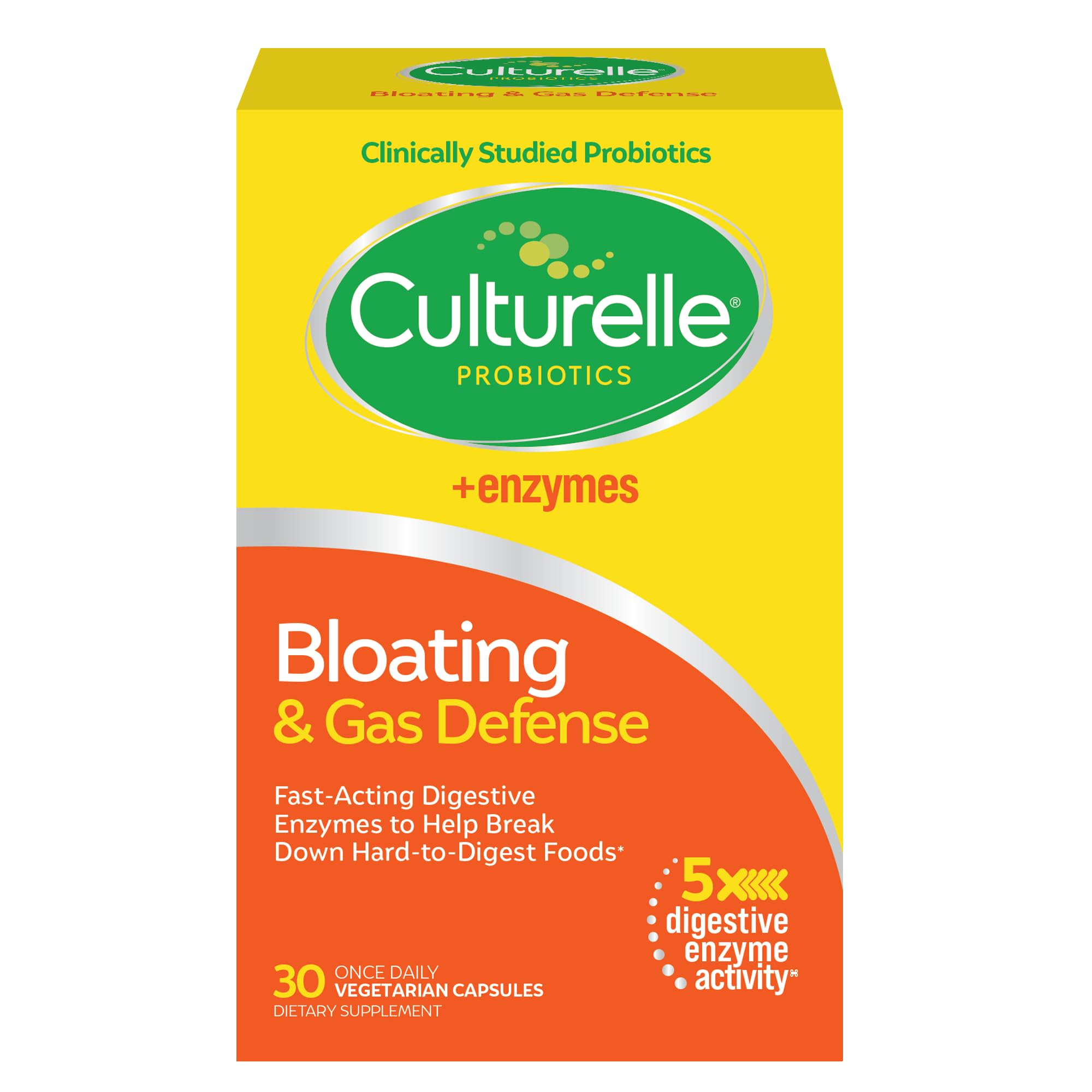 Culturelle Bloating Gas Defense bottle with capsules for daily digestive support