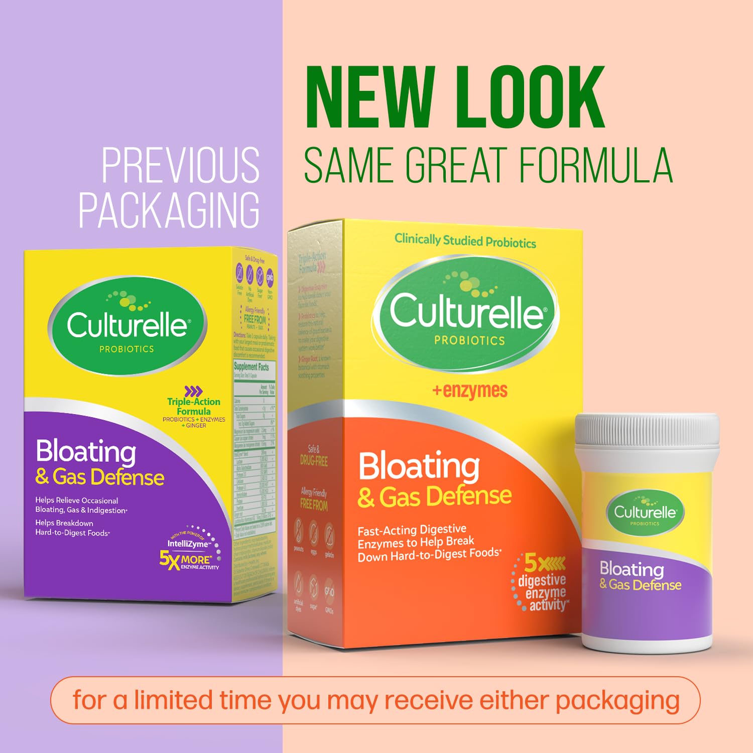 Culturelle Bloating Gas Defense label front highlighting probiotic strain GG