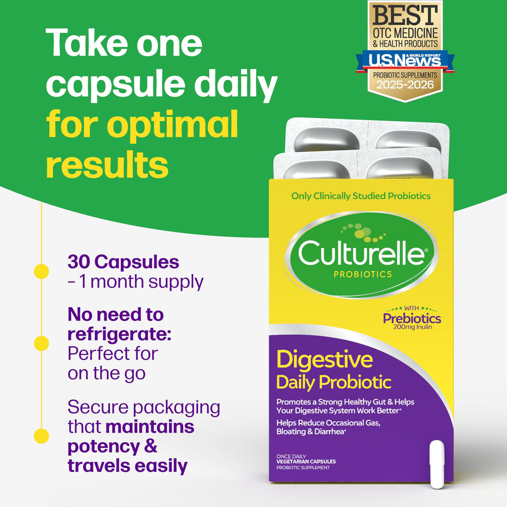 Culturelle probiotic blister pack illustrating individual capsules for daily use.