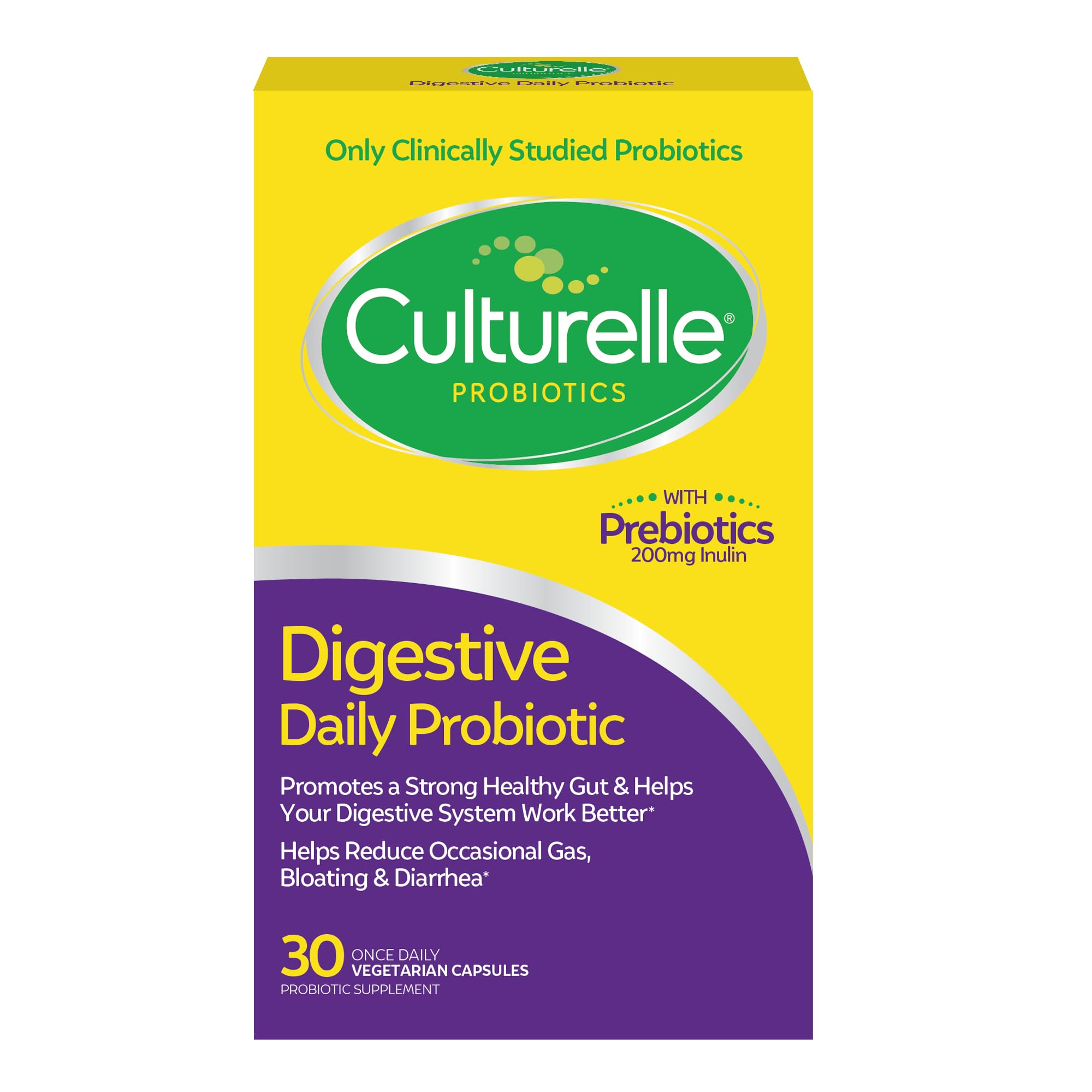 Culturelle daily probiotic capsules in a bottle for everyday digestive balance.