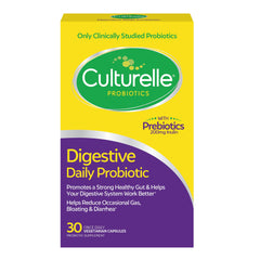 Culturelle daily probiotic capsules in a bottle for everyday digestive balance.