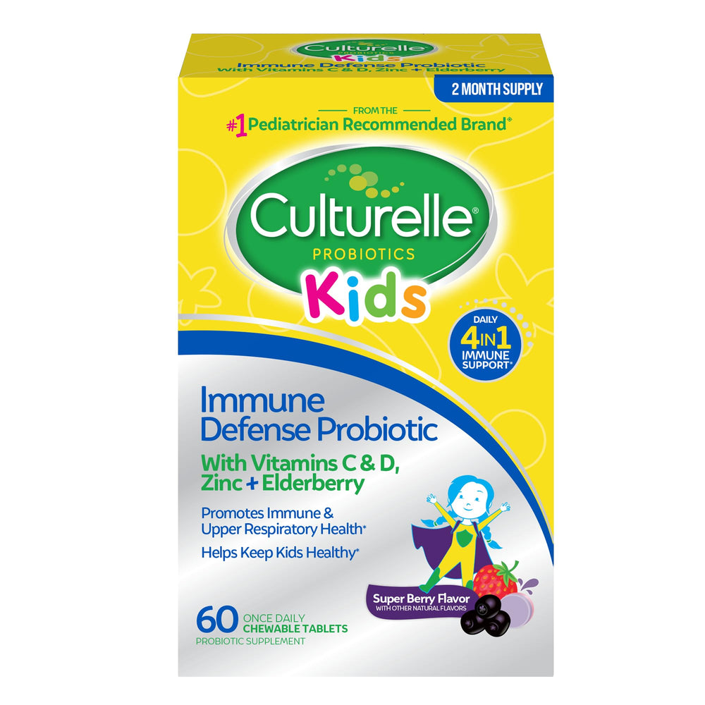 Culturelle Immune Defense Kids chewables close-up showing mixed berry flavor for daily immune support