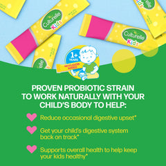 Culturelle Kids packets with five billion CFUs LGG for immune and digestive support.