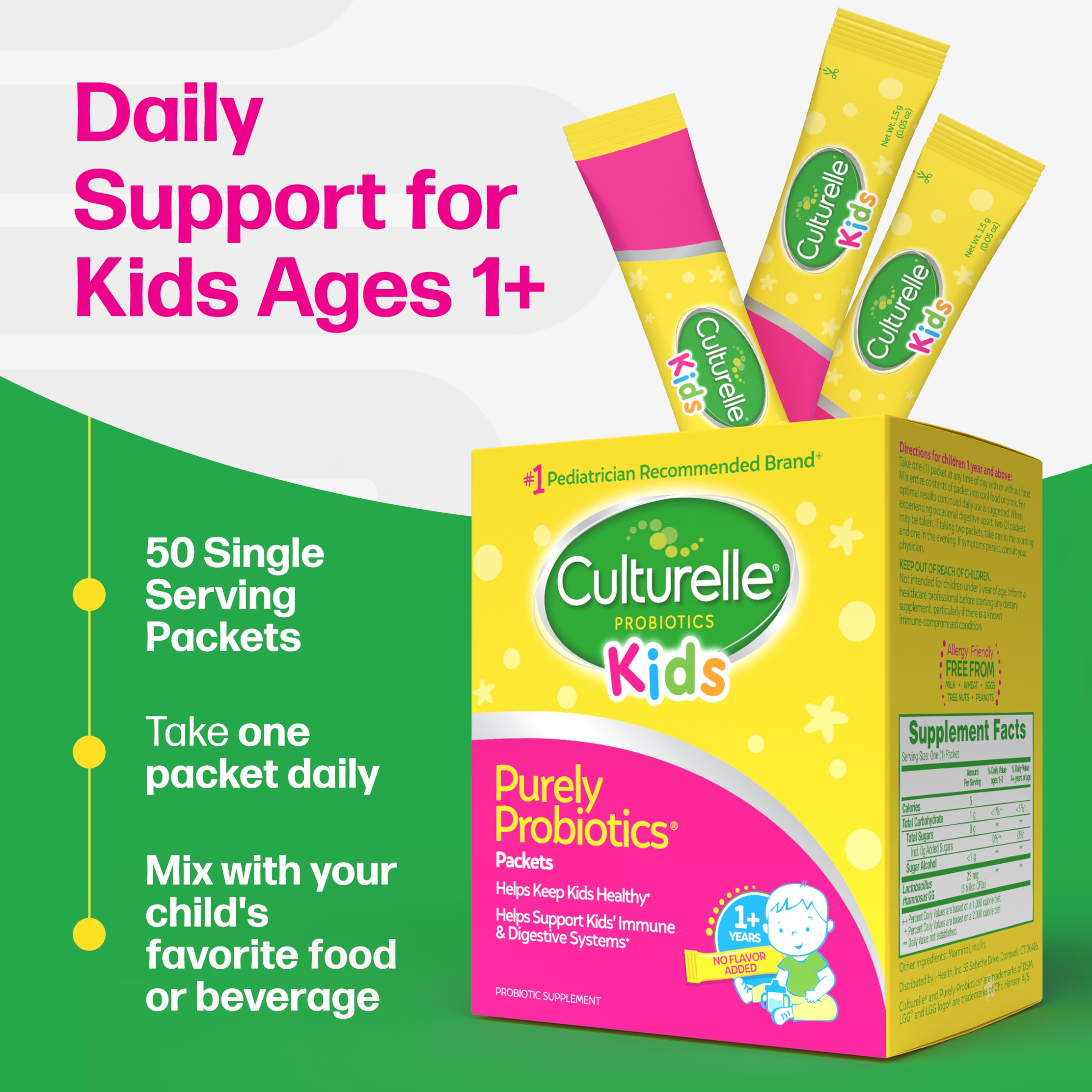 Culturelle Kids packets with no refrigeration for on-the-go use.