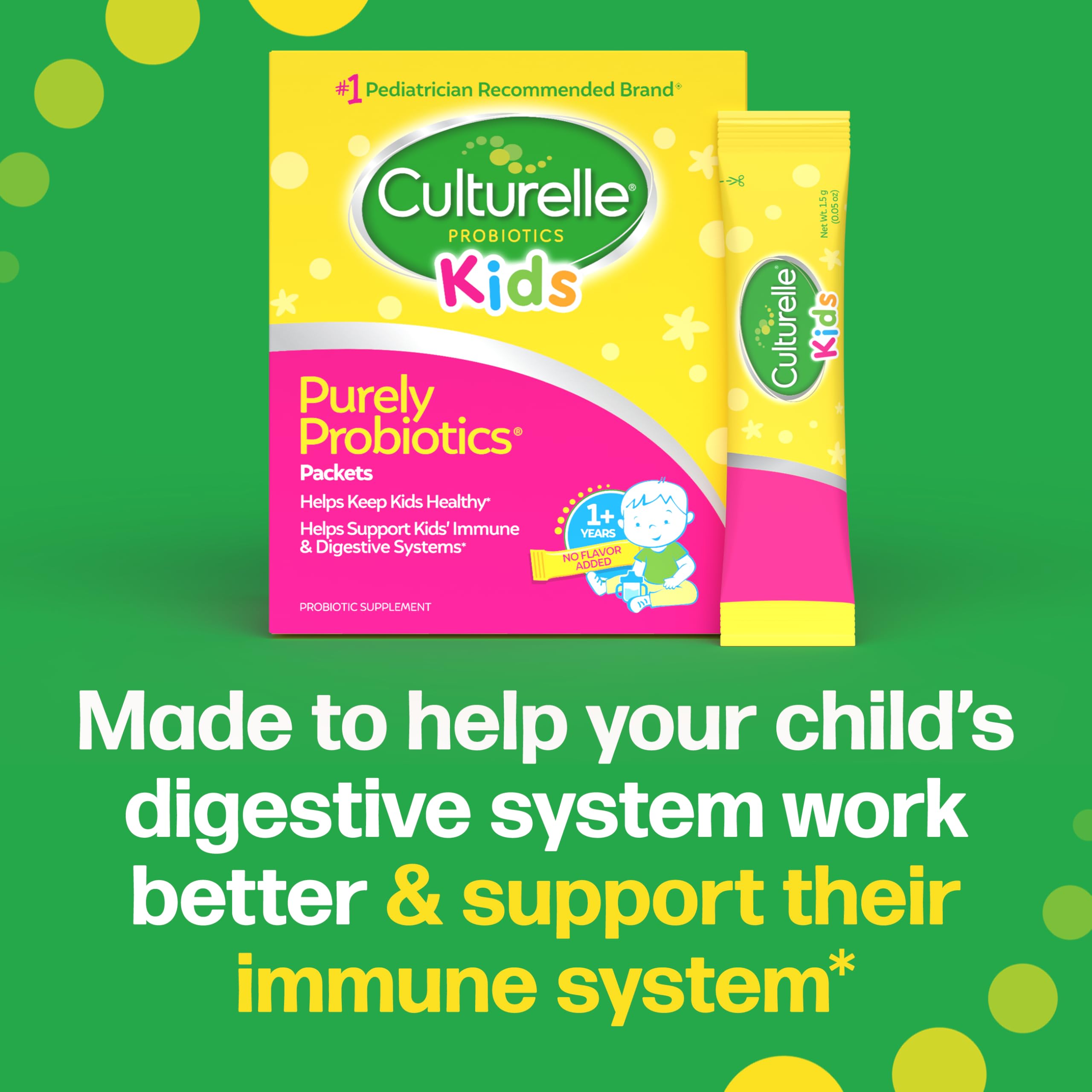 Culturelle Kids daily probiotic packets designed for pediatric use in family routines.