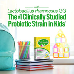 Culturelle Kids Probiotic + Fiber packets mixed into applesauce for simple serving.