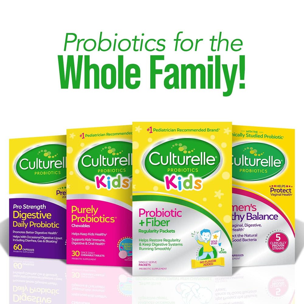 Culturelle Kids Probiotic + Fiber sugar-free vegan dairy-free option for diets.