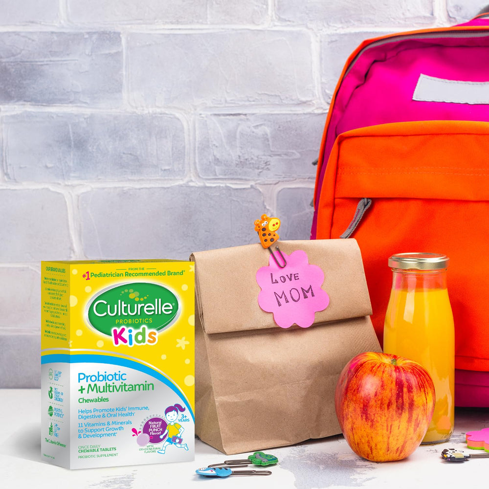 Culturelle LGG probiotic strain highlighted for pediatric-friendly digestive support.