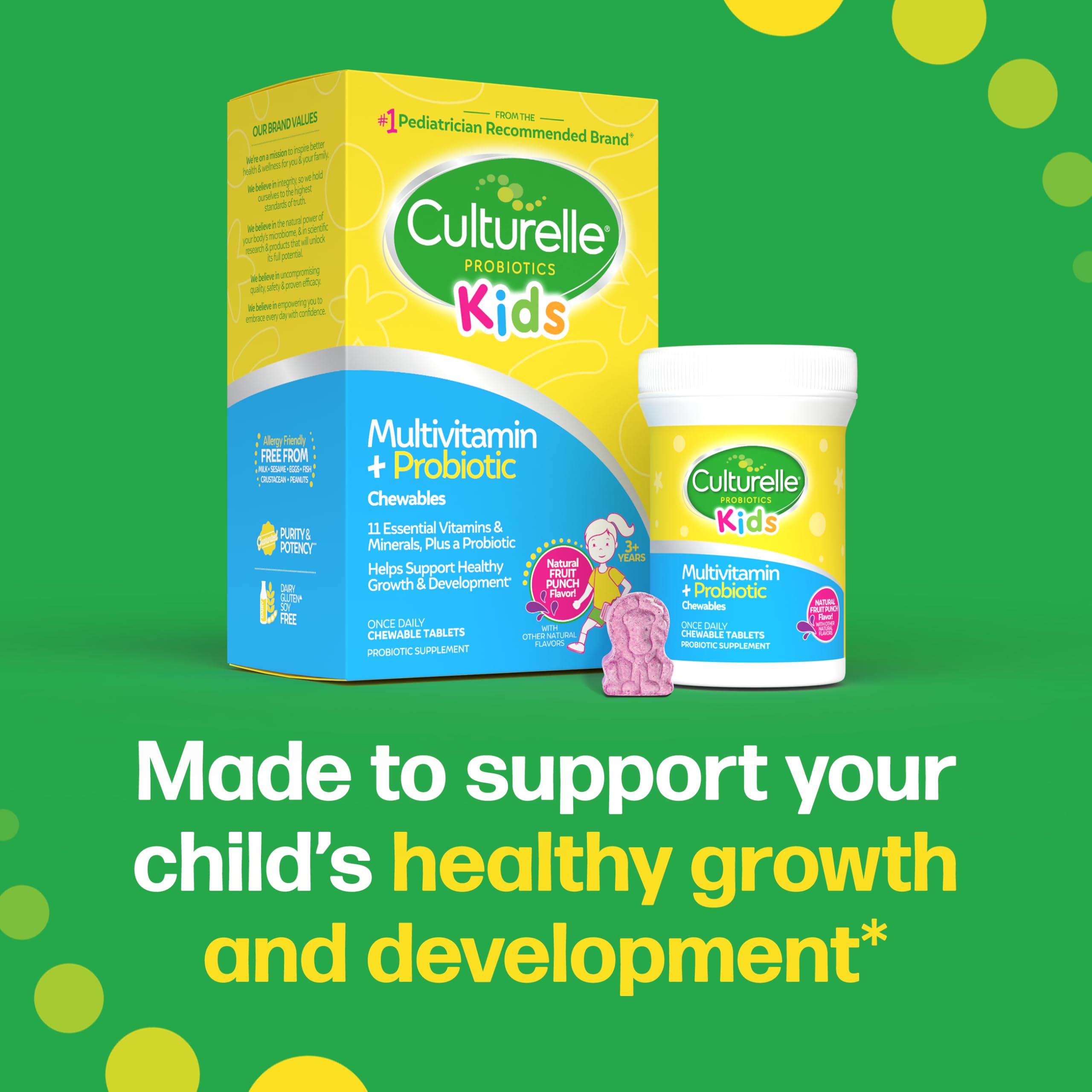 Culturelle Kids badge highlighting sugar-free, non-GMO, gluten-free traits.