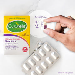 Culturelle packaging front view highlighting daily probiotic benefits.