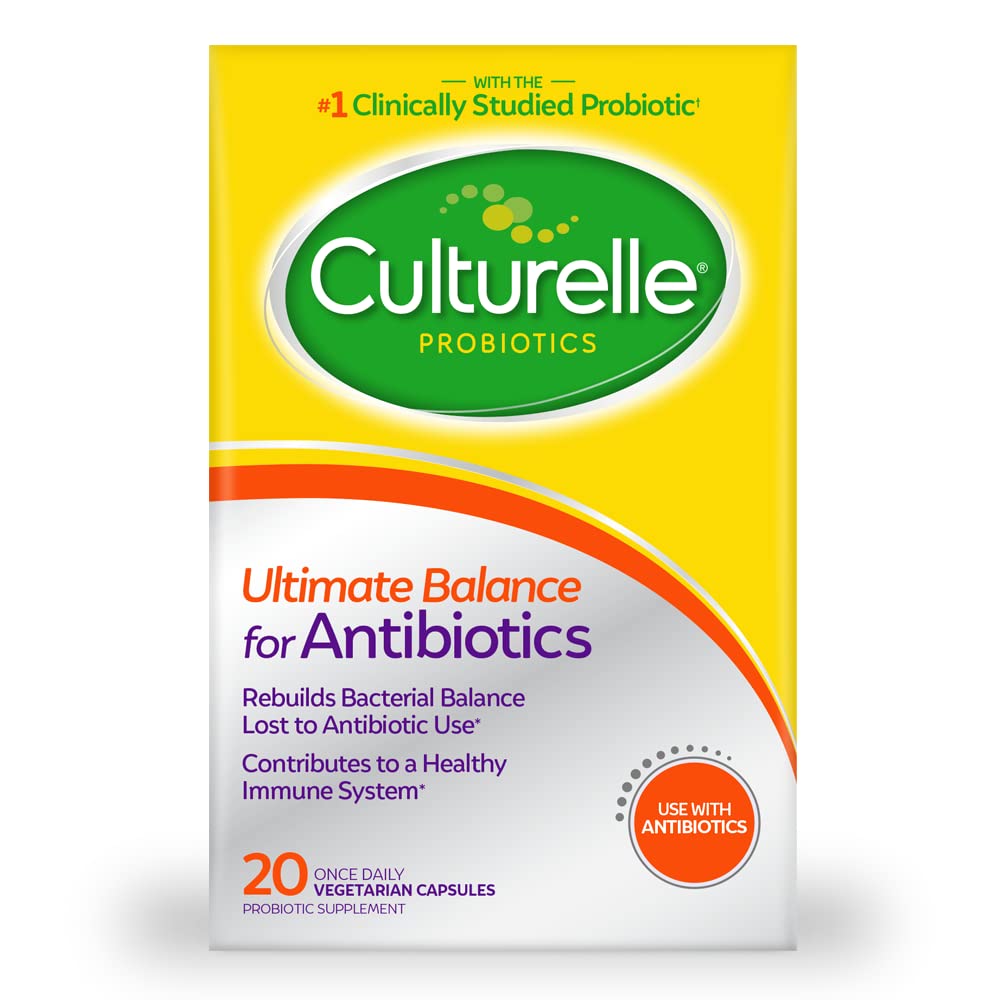 Culturelle Ultimate Balance bottle demonstrates daily probiotic support during antibiotics.