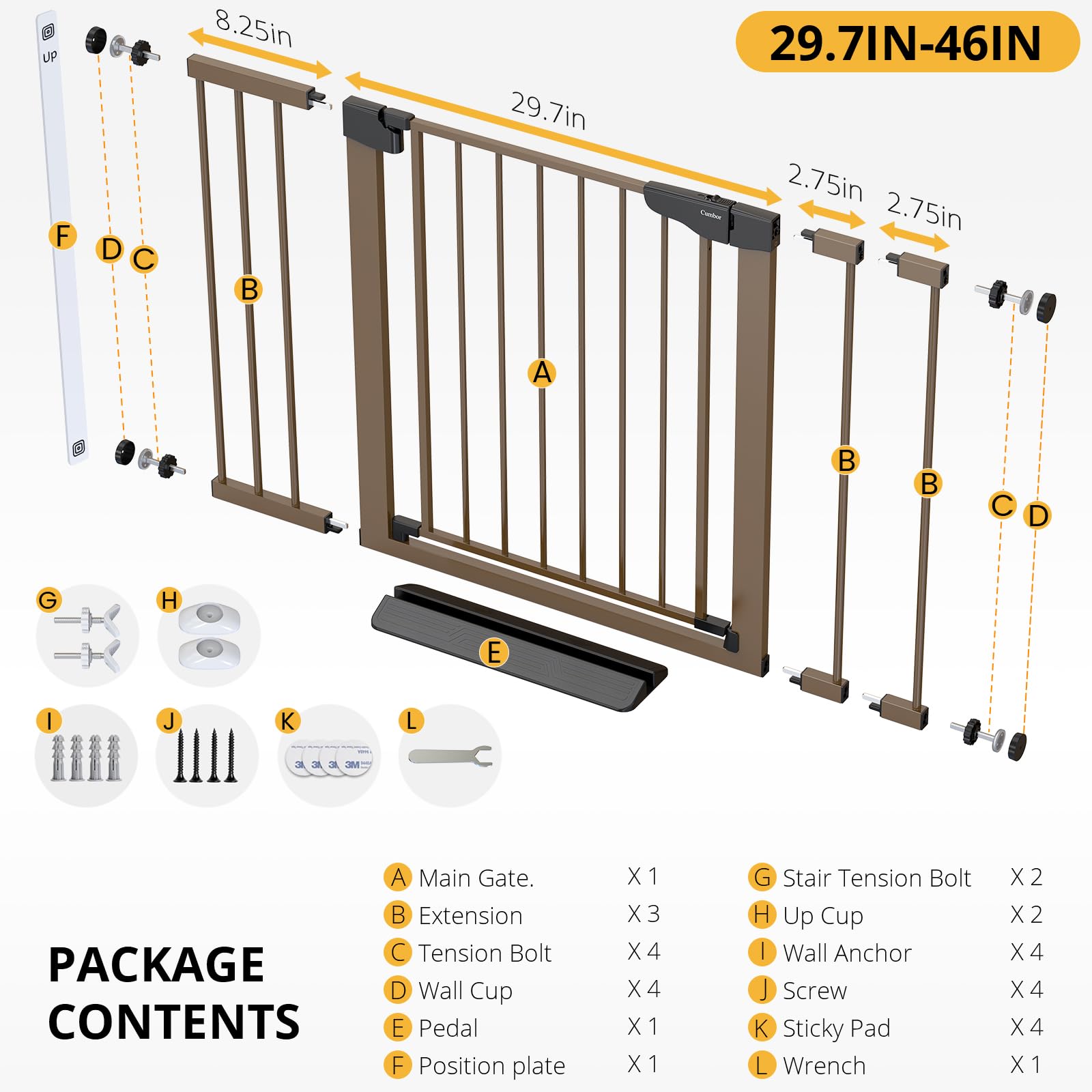 Cumbor gate fits doorways and hallways for versatile use.