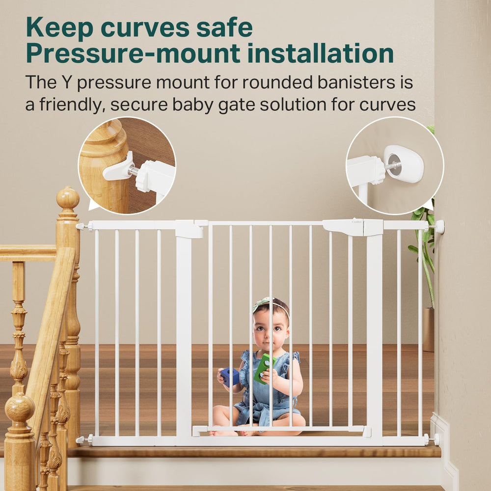 Cumbor baby gate hardware-mount option adds sturdiness on stairs