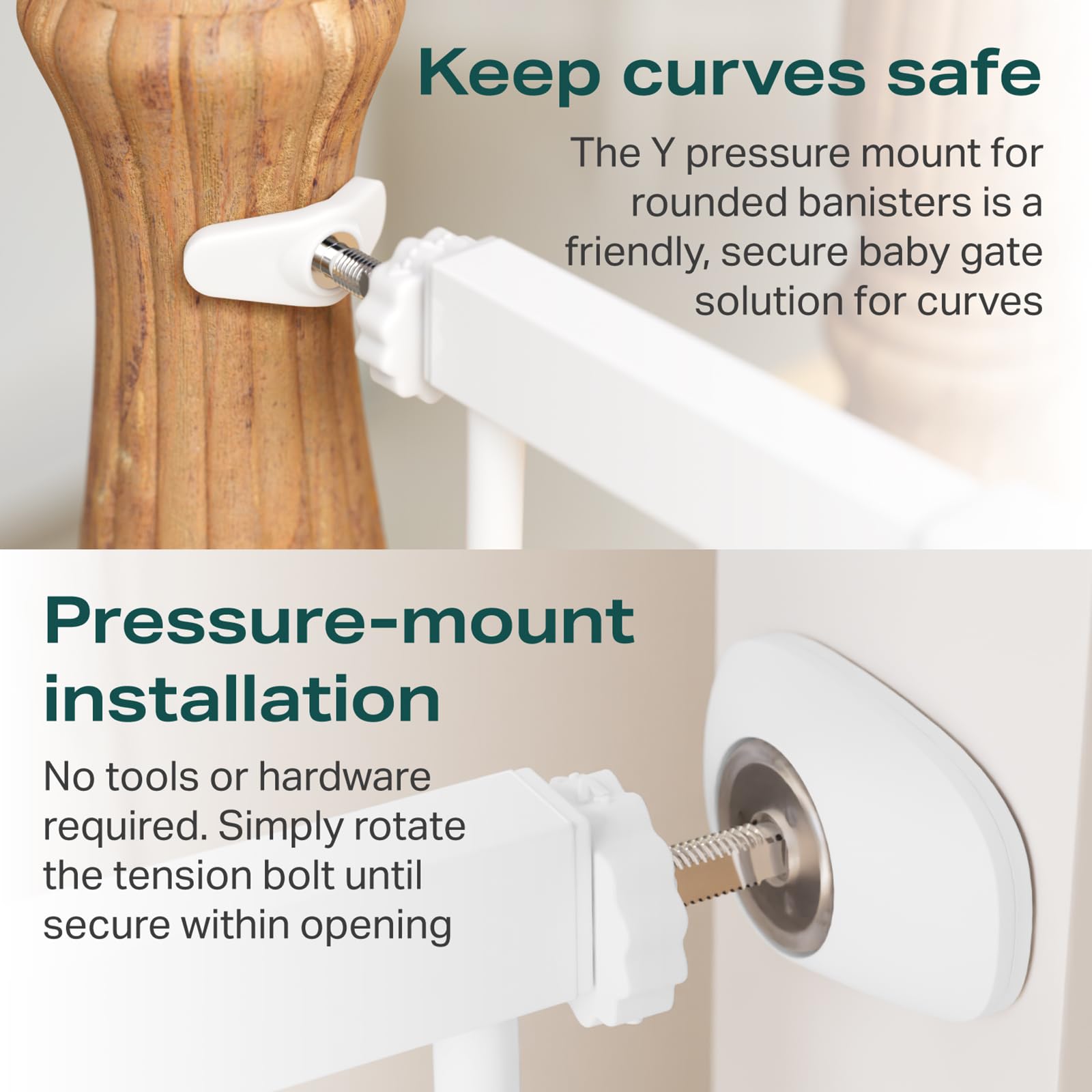 Cumbor hardware-mount secures the gate for stairs.