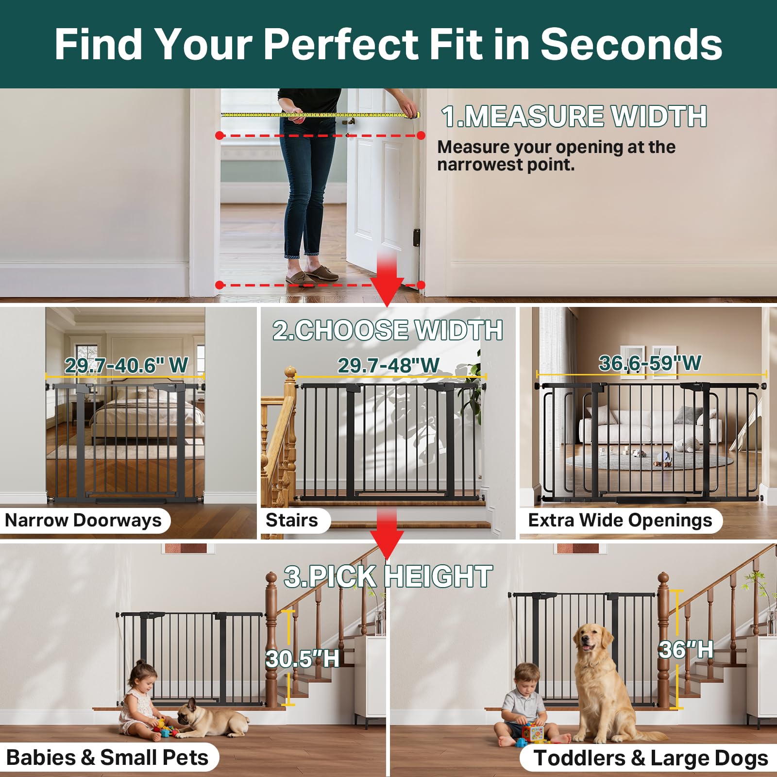 Cumbor hardware-mount option secures the gate against active pets and stairs