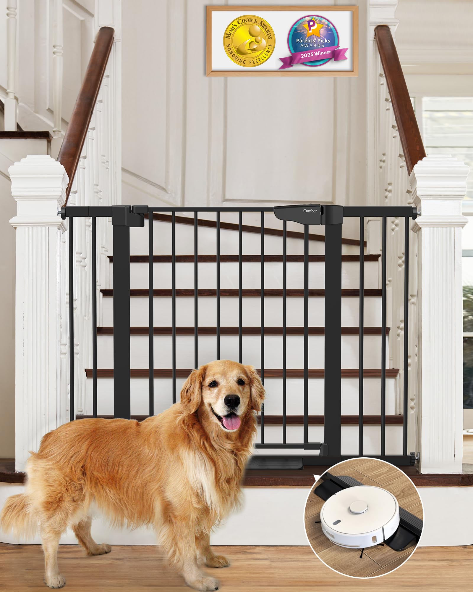 Cumbor baby gate stairs auto-close action for safer home use