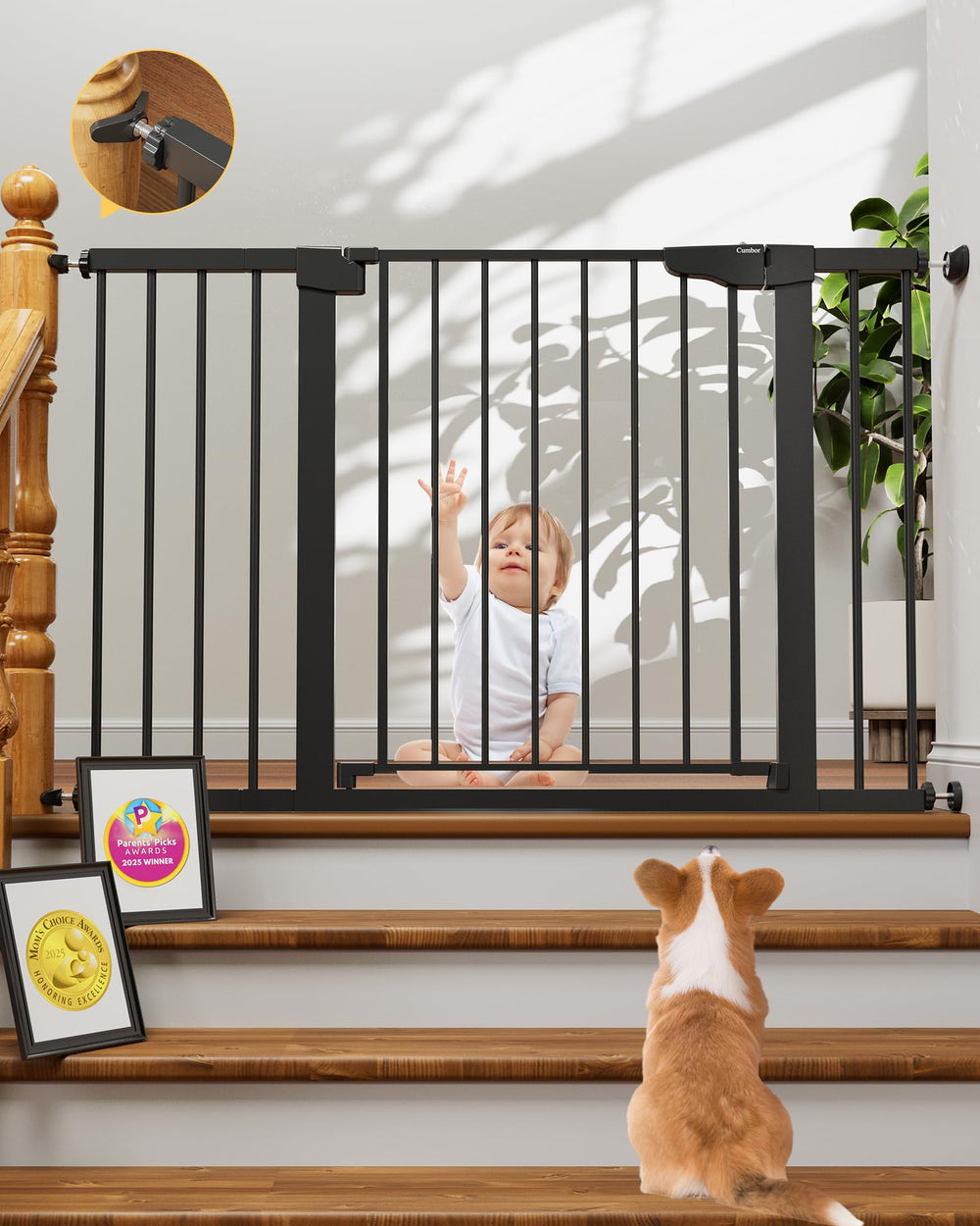 Cumbor walk-through gate secures stairs and doorways with ease