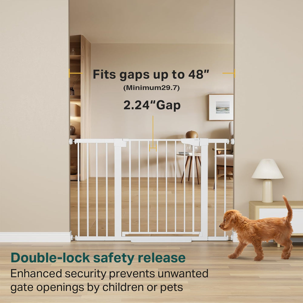 Cumbor baby gate walk-through door demonstrates easy caregiver access