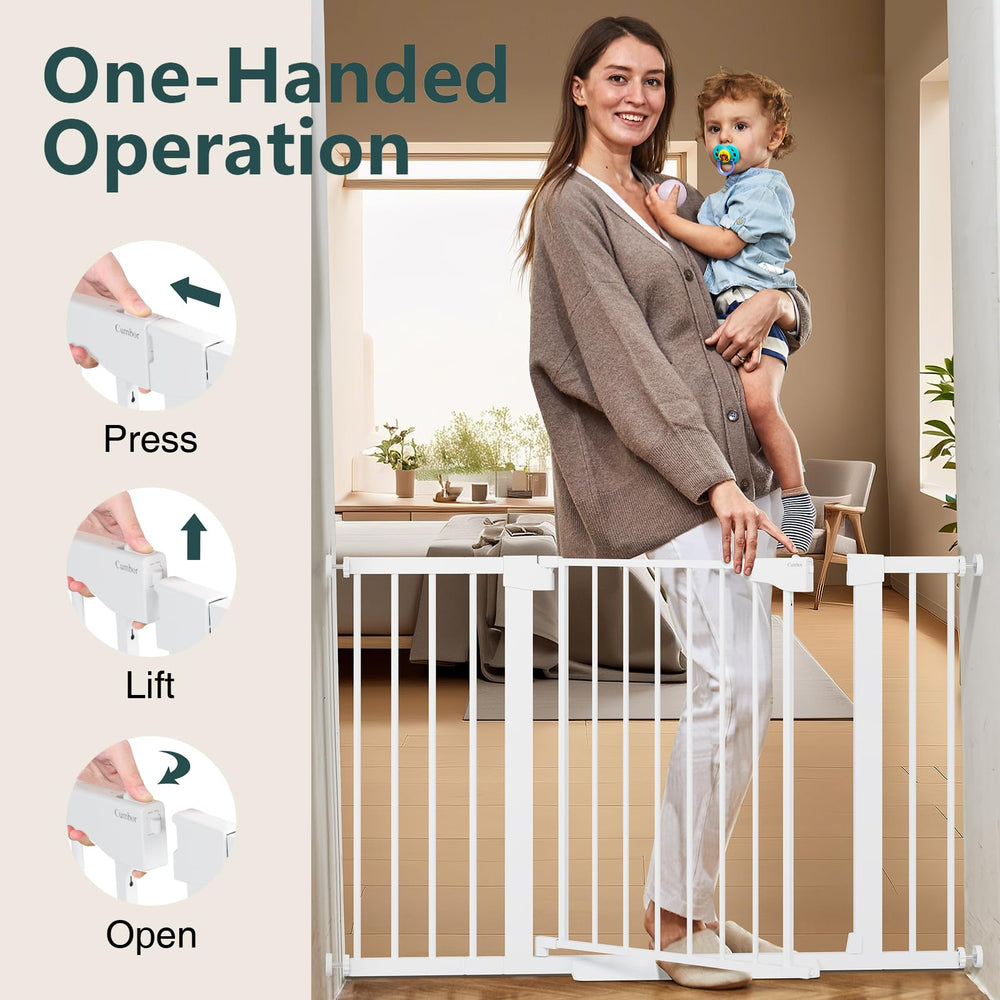Cumbor baby gate Y-shaped bolts secure round stair railings without drilling