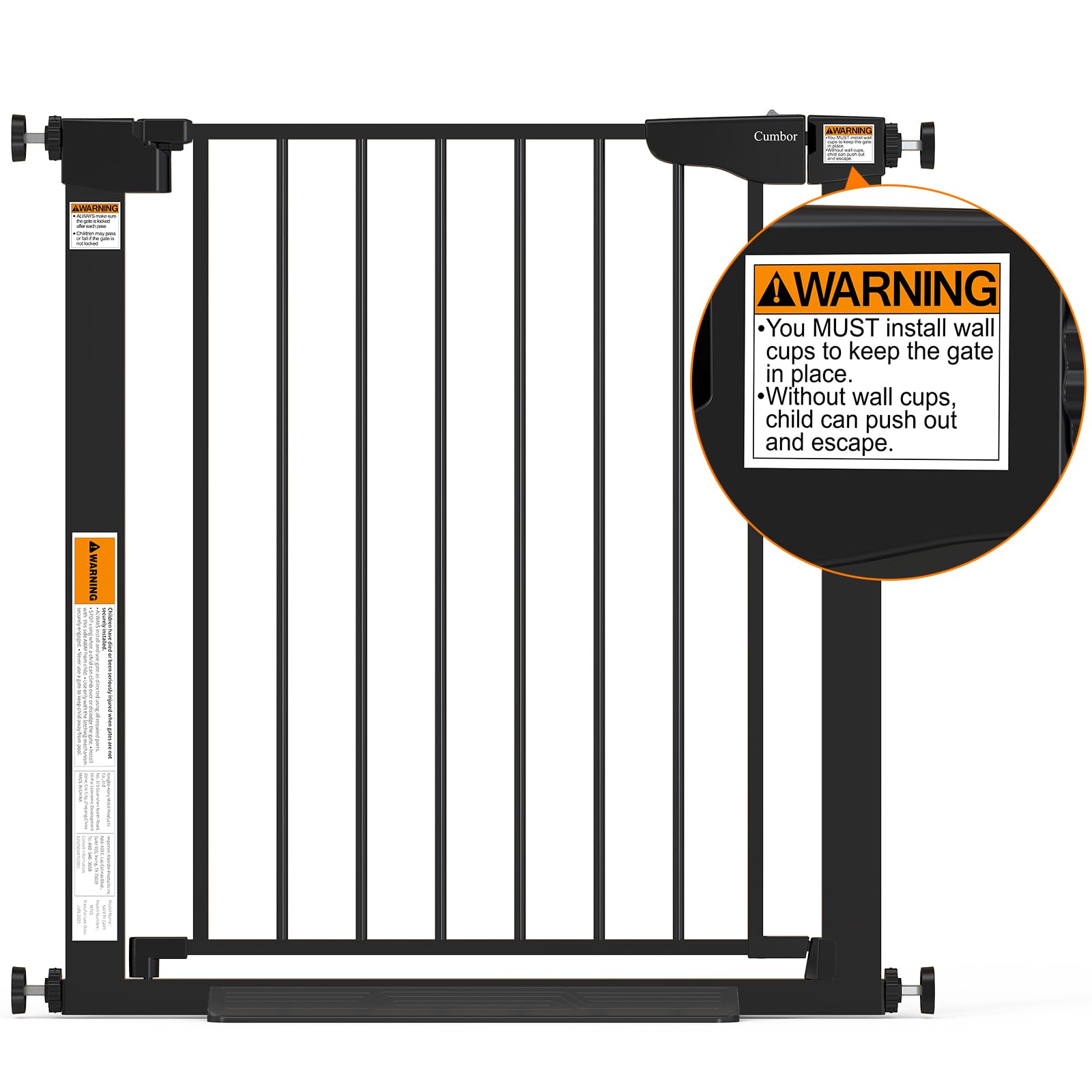 Cumbor gate for stairs, hallways, and open spaces