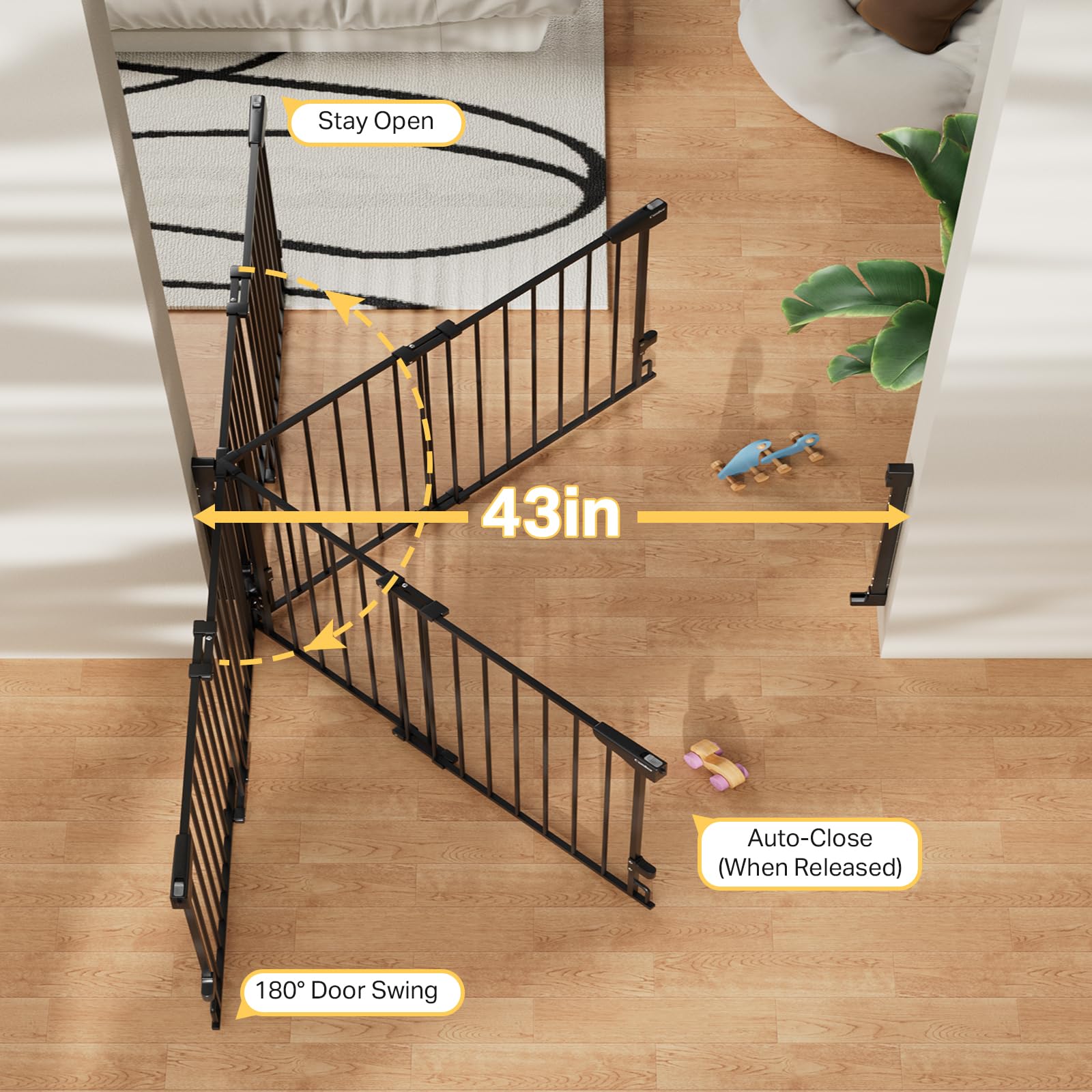 Cumbor one-handed operation lets you pass a child while keeping the gate closed.