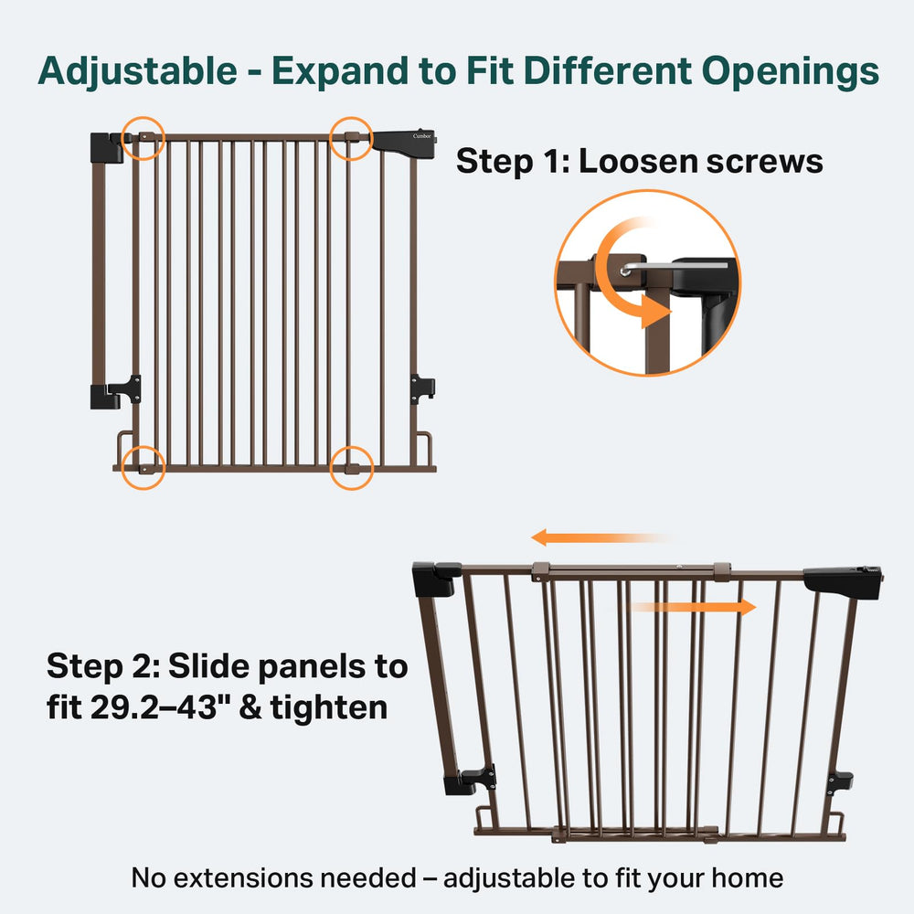 Cumbor adjustable-width gate fits 29.2-43 inches.
