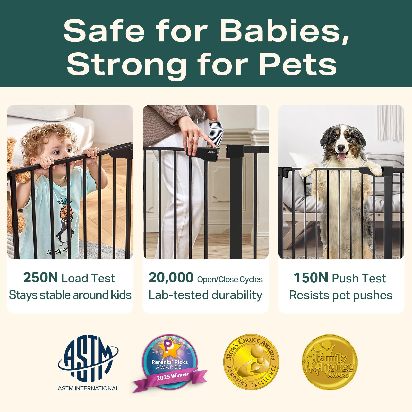 Cumbor walk-through gate allows convenient use when hands are full
