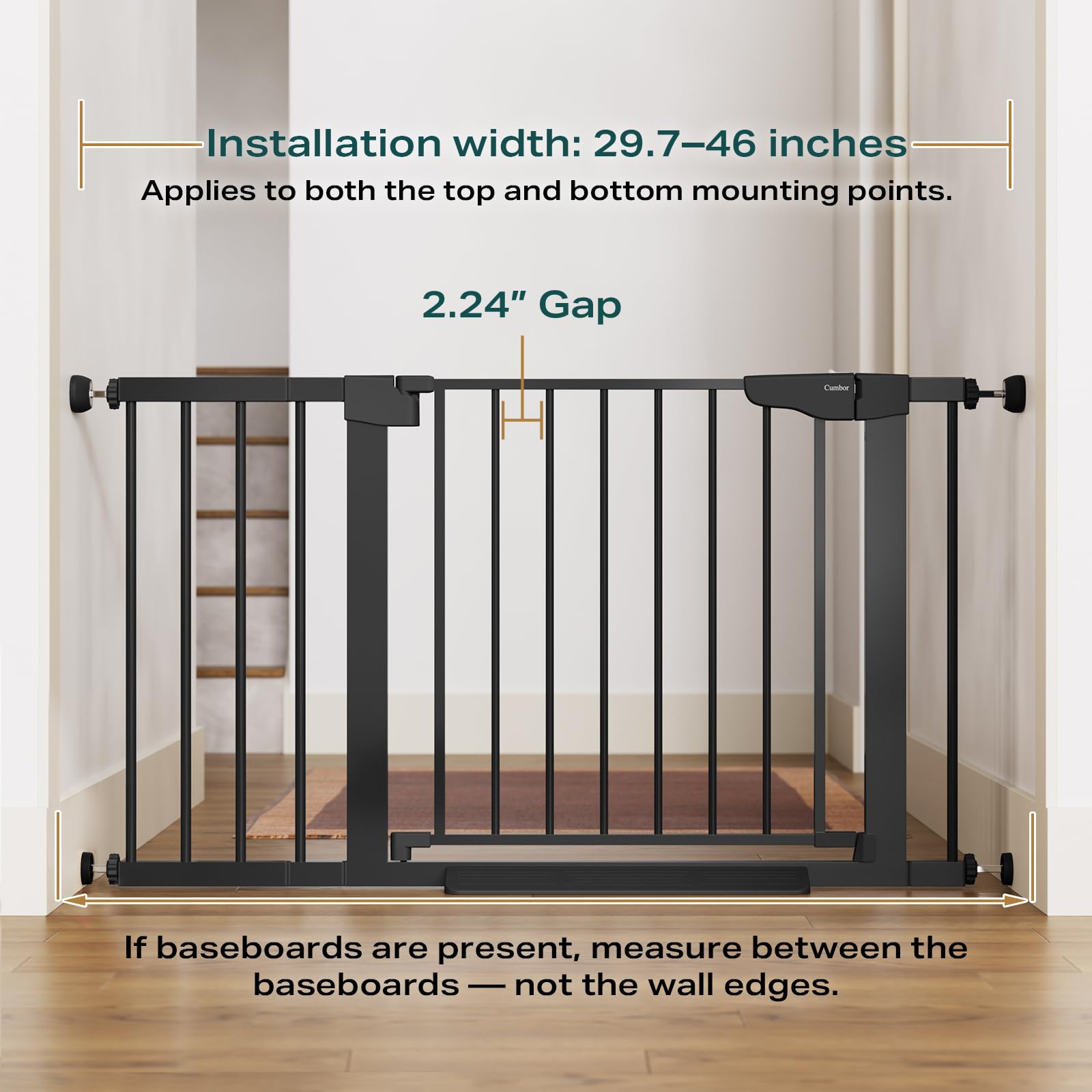 Cumbor wide gate fits 29-46 inch openings for versatile doorway coverage
