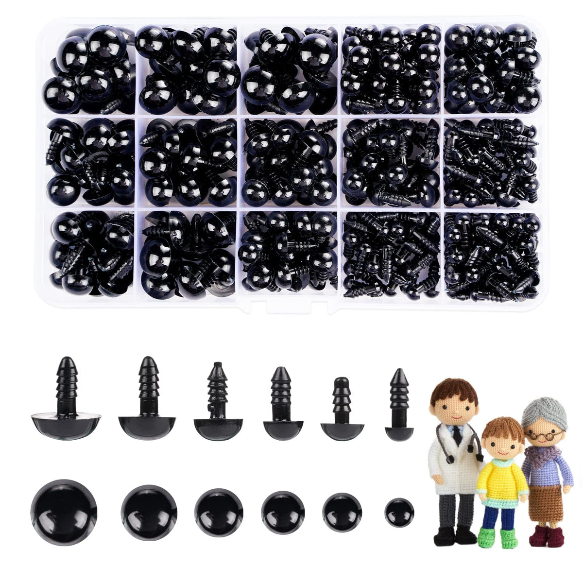 Cumkluu safety eyes 6-14mm assortment with washers secures amigurumi doll eyes.