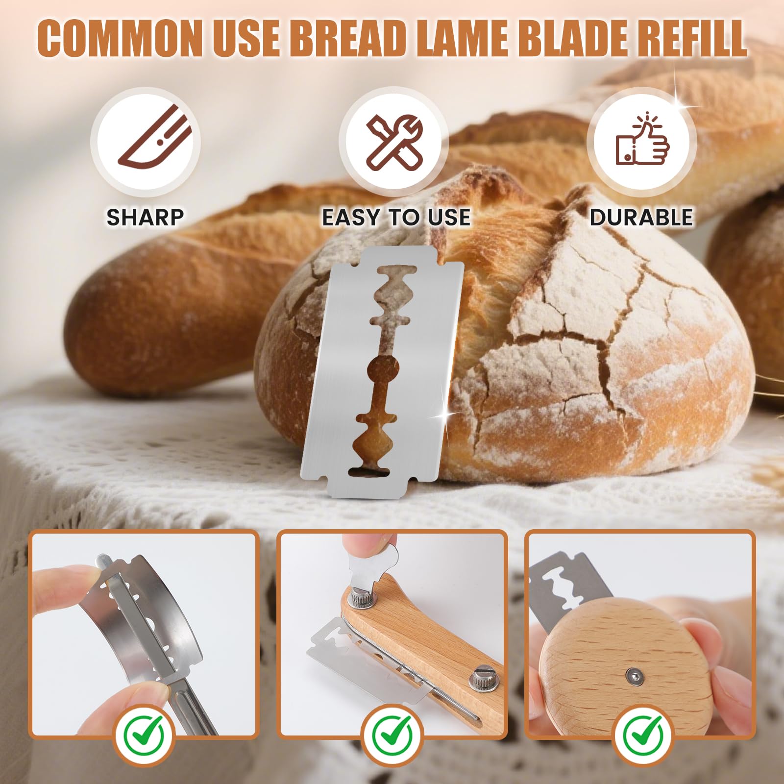 CUNSENR bread lame blades fit most tools for easy replacement and consistent cuts.